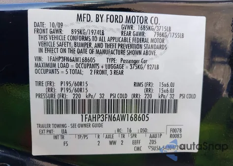 2010 Ford Focus Se z USA, uszkodzony, nr VIN 1FAHP3FN6AW168605